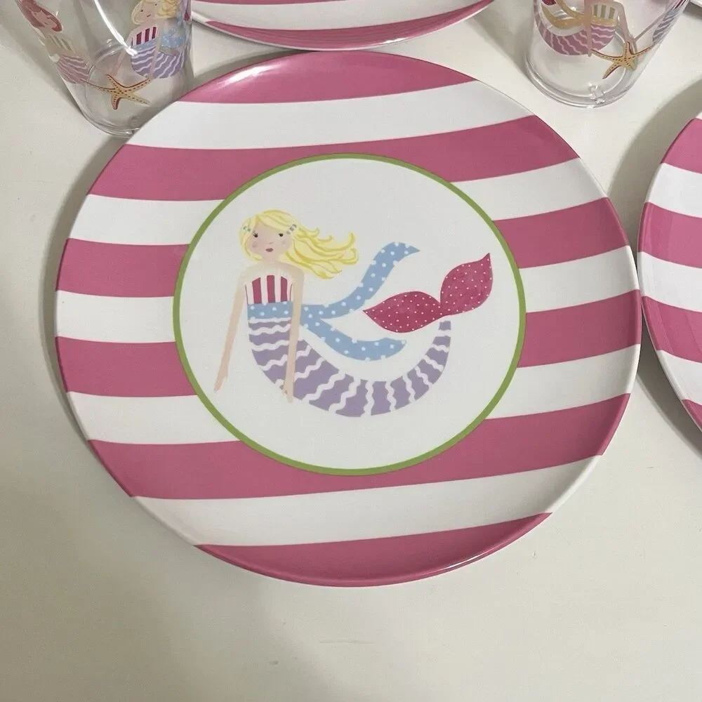 Pottery Barn Kids Mermaid Melamine Plates and Cups Lot
